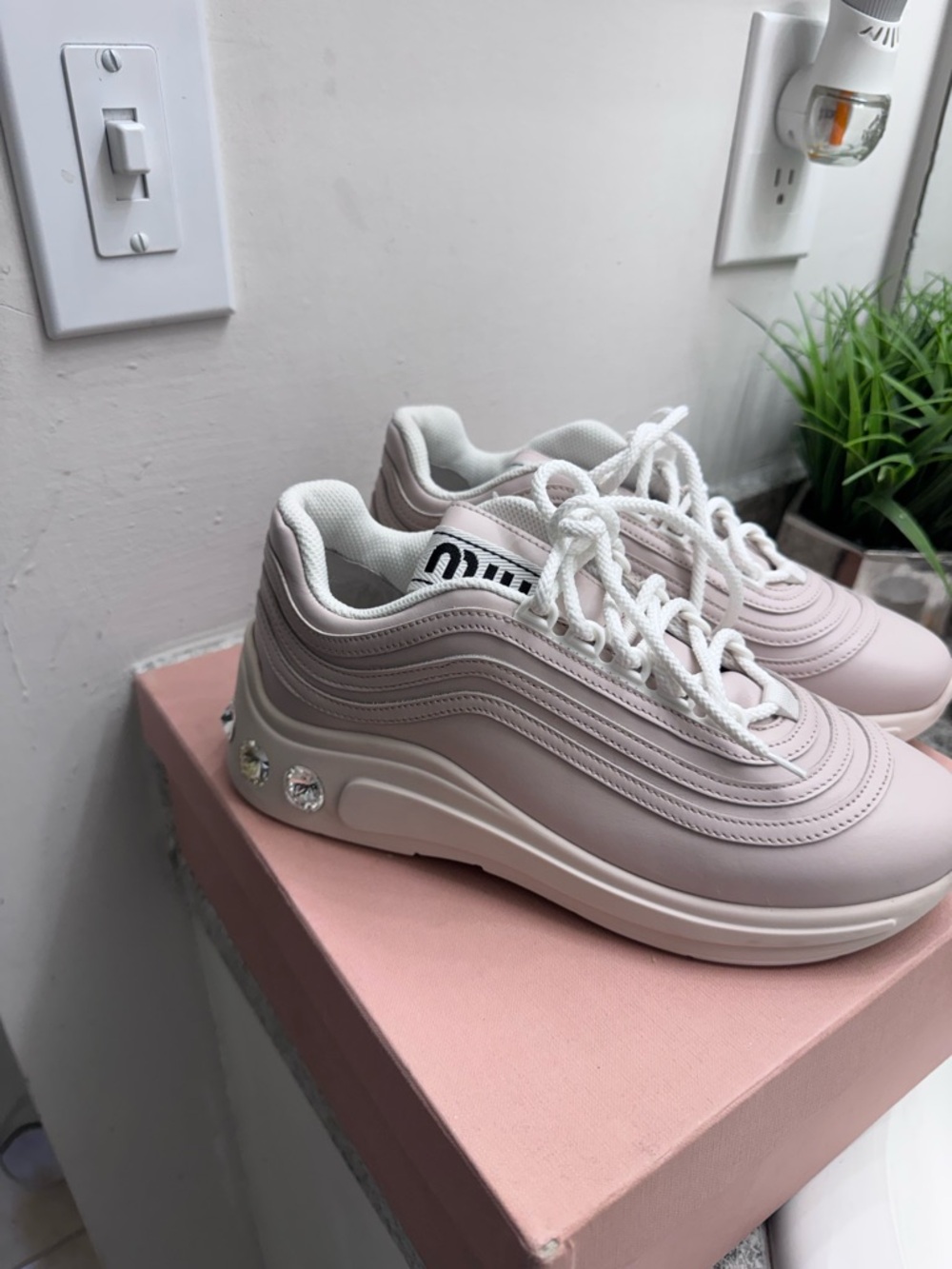Women’s Pink Platform Sneakers with Crystal Accents
